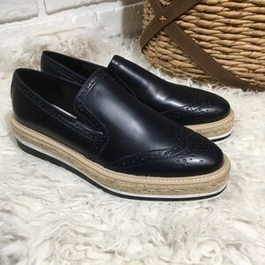 Zara Black Leather Platform Espadrille Slip-On Shoes